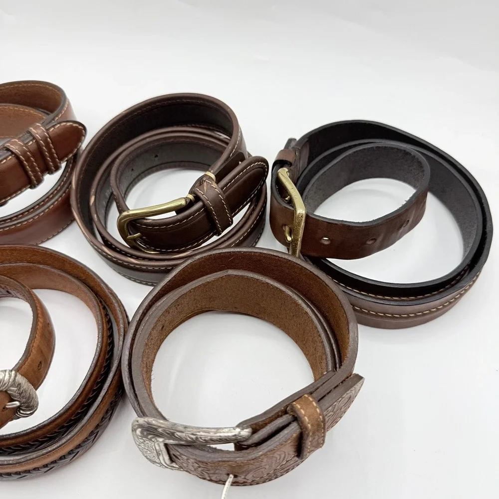 Mens Leather Belt Bundle 5pc L.L. Bean Jos A‎ Bank Territory Ahead Brown 38
